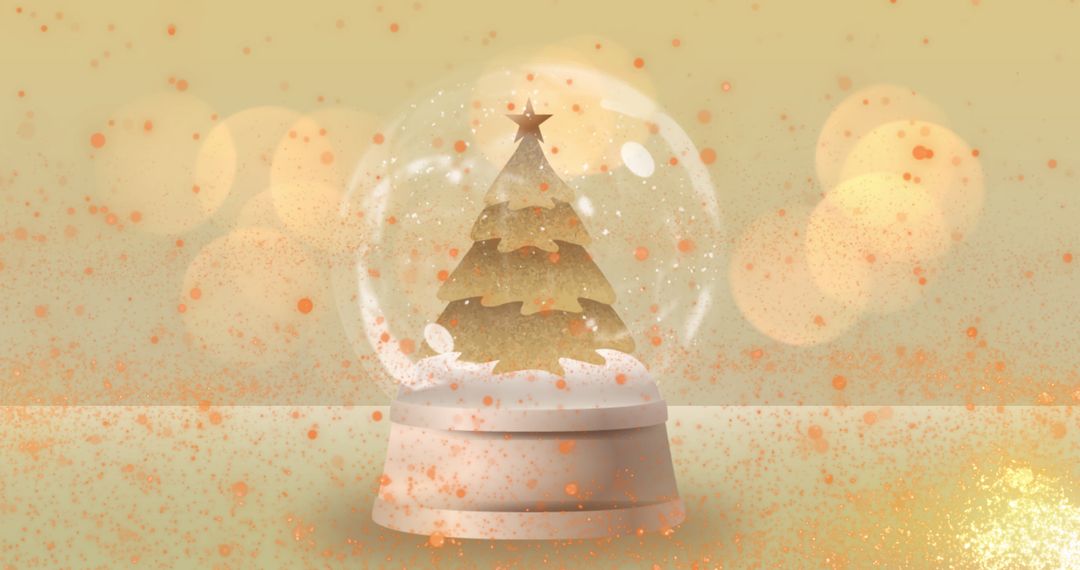 Festive Christmas Snow Globe with Tree and Confetti on Yellow Background - Free Images, Stock Photos and Pictures on Pikwizard.com