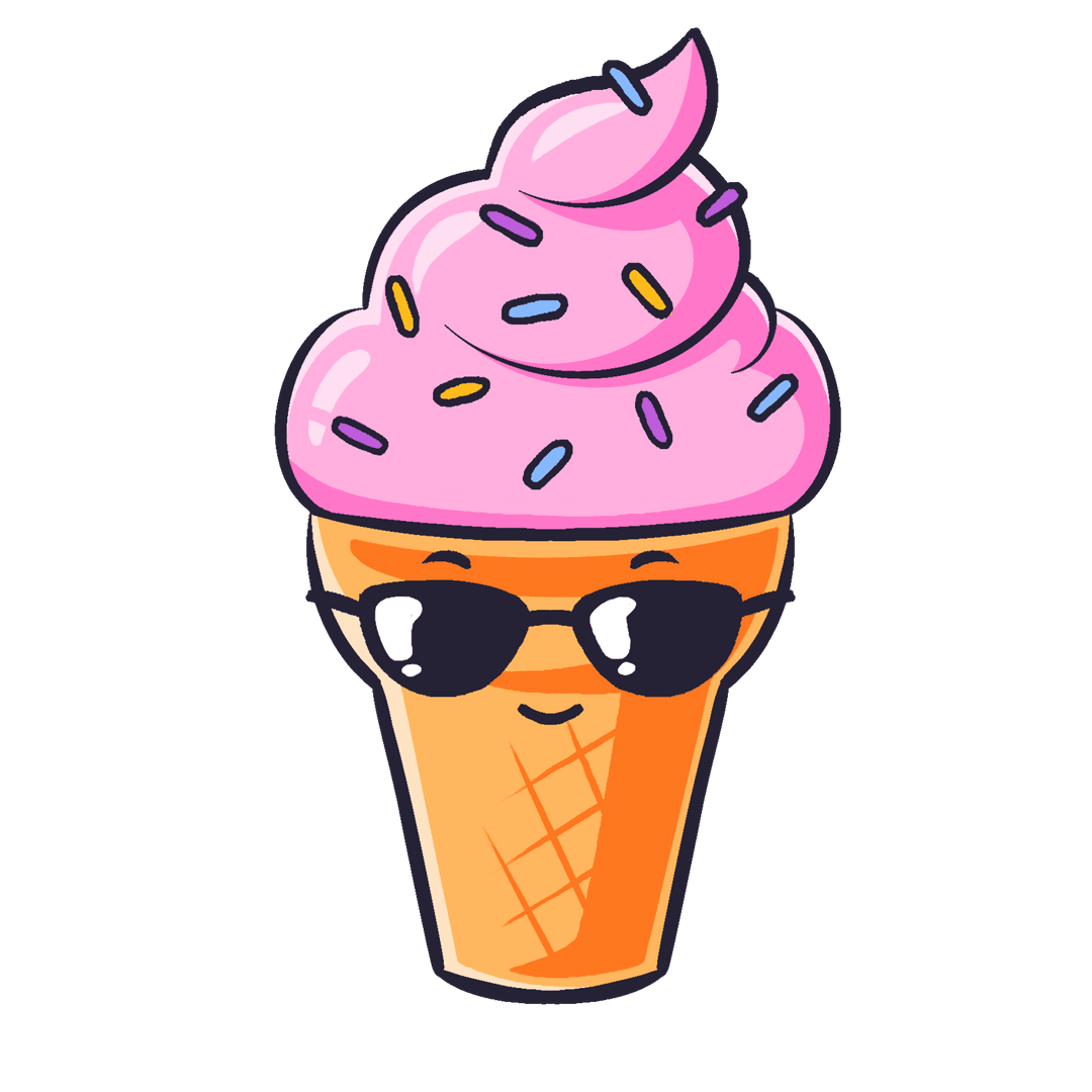 Playful Pink Ice Cream Cone with Sunglasses on Transparent