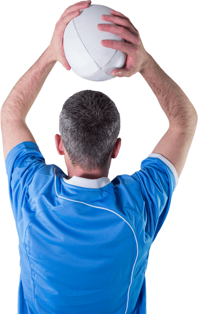Side View of Rugged Rugby Player Throwing Ball Transparent