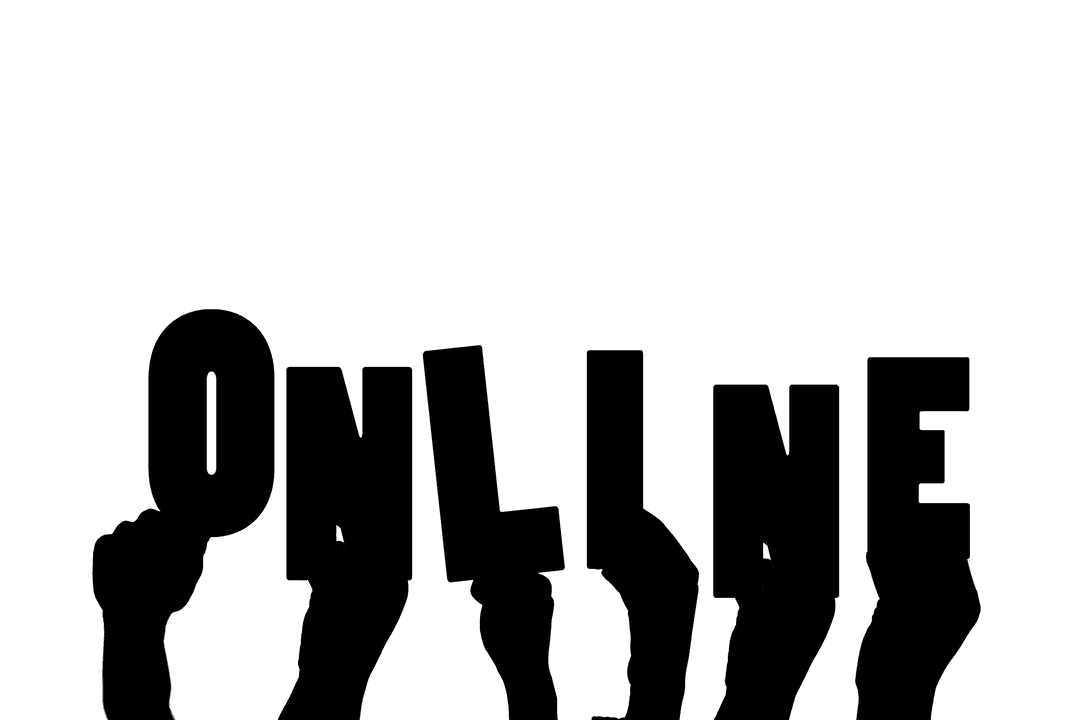 Digital Illustration of Hands with Online Text on Transparent Background