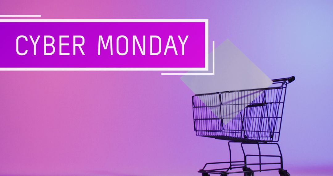 Cyber Monday Shopping Cart with Sale Tag Background