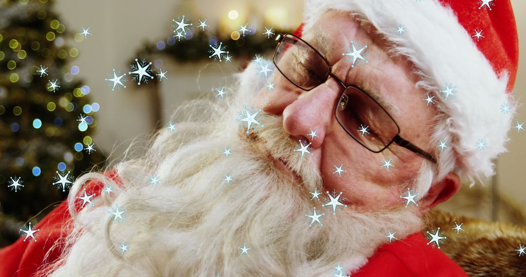 Santa Claus Sleeping Peacefully with Falling Snowflakes
