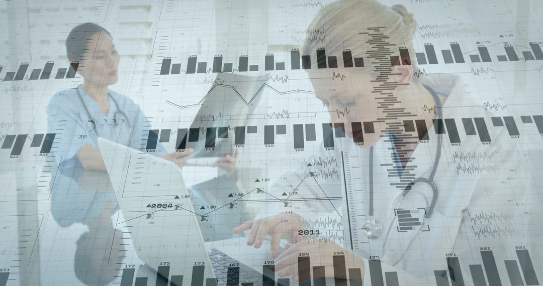 Medical Professionals Analyzing Graphs with Technology in Clinic