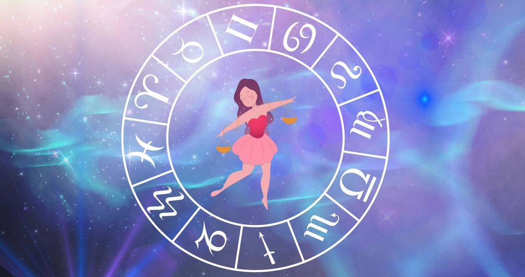 Libra Zodiac Sign with Horoscope Wheel on Starry Background - Free Images, Stock Photos and Pictures on Pikwizard.com