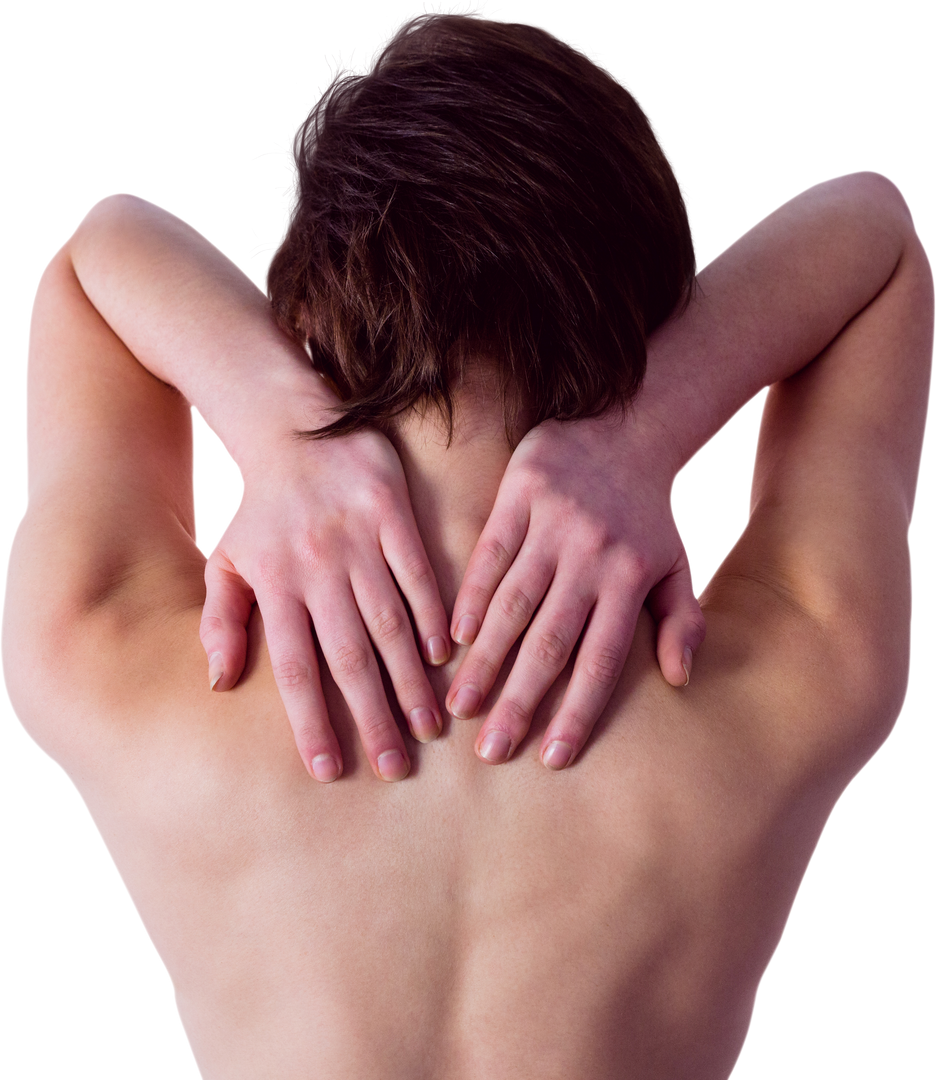 Transparent view of bare back woman with neck pain topless - Download Free Stock Images Pikwizard.com