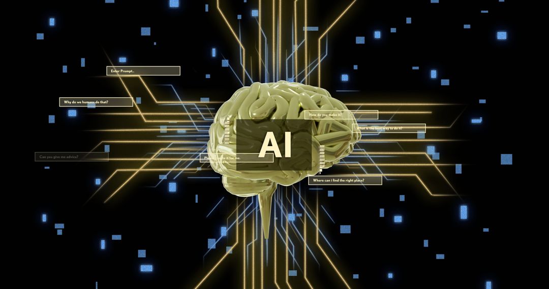 Digital Brain with Data Connections Represents AI Technology
