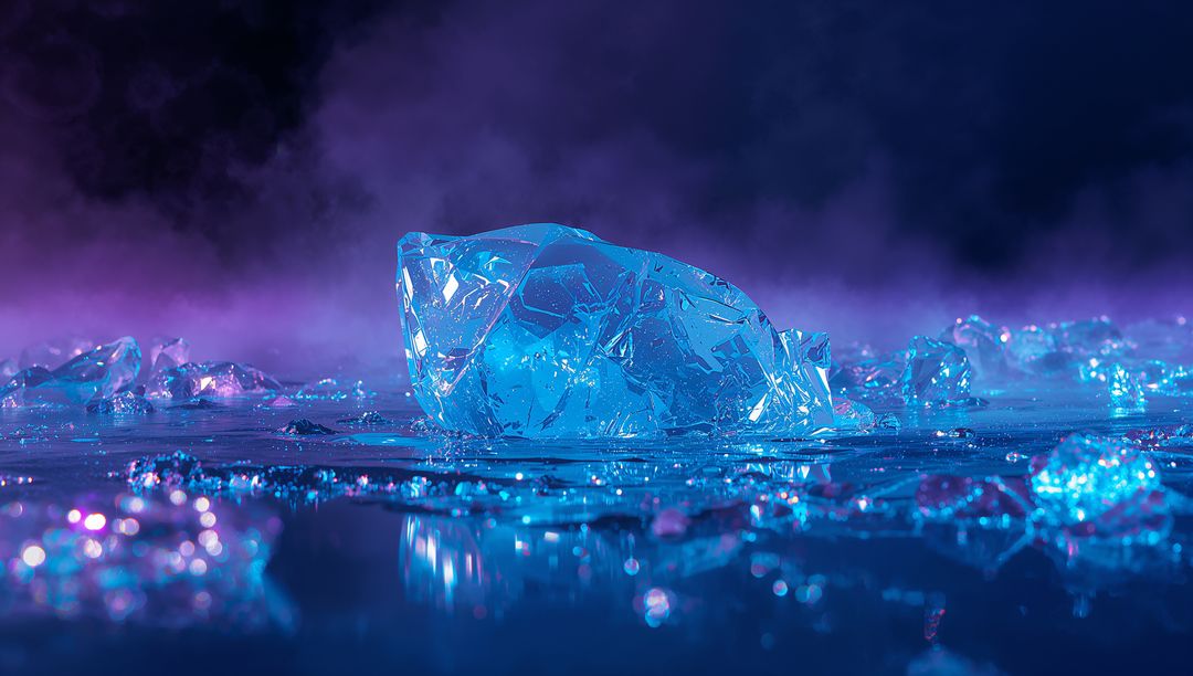 Futuristic Crystalline Ice on Reflective Surface