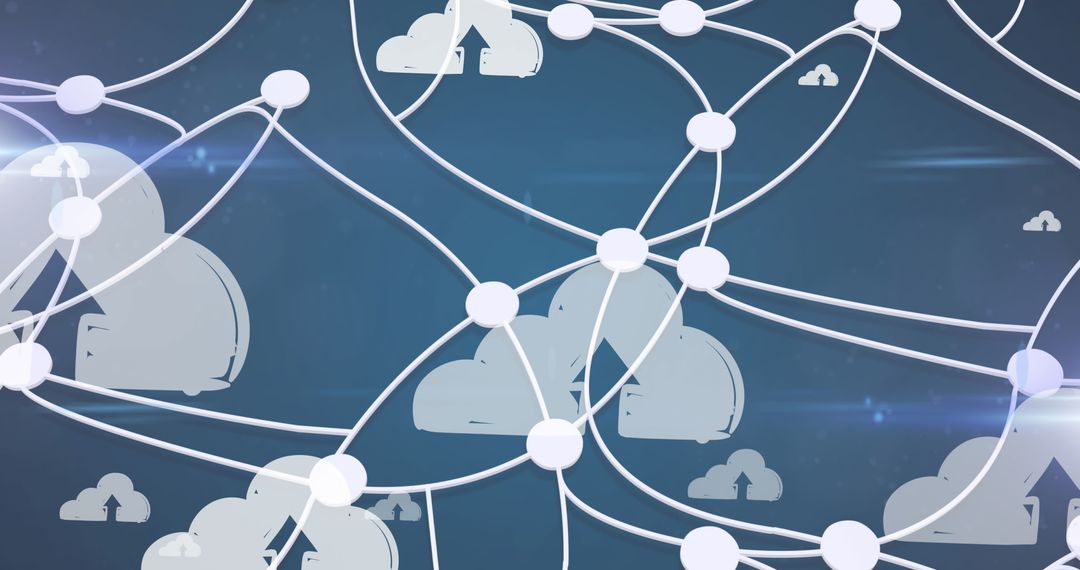 Dynamic Digital Cloud Network Connections on Blue Background