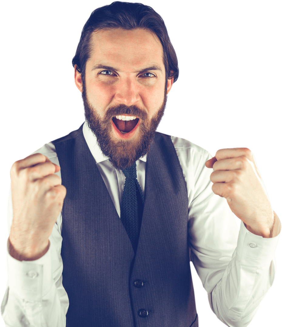 Transparent Cheerful Businessman with Excited Expression