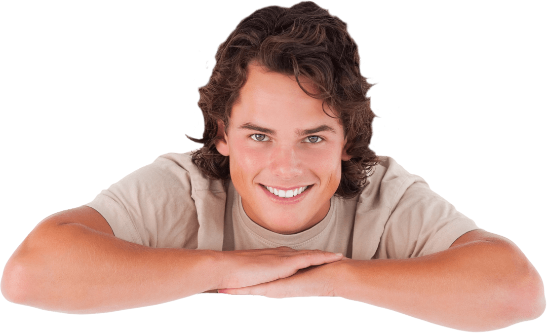 Transparent Smiling Young Man with Leaning Posture