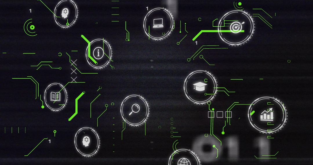 Abstract Digital Interface with Data and Media Icons