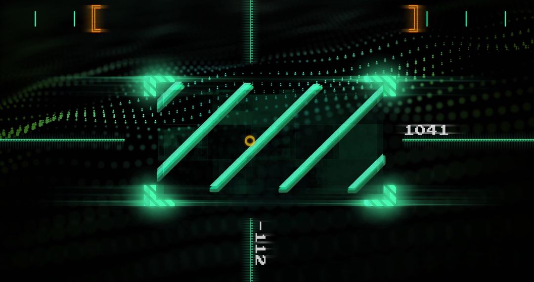 Futuristic Digital Interface with Green Bars and Binary Code