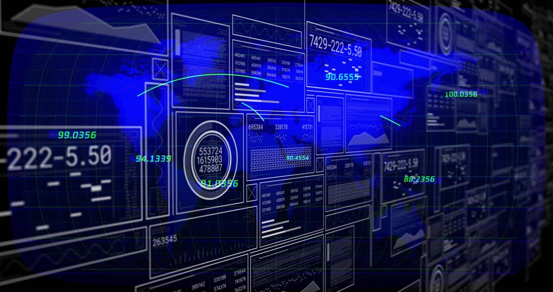 Futuristic Digital Dashboard with Data Visualization and Trend Lines