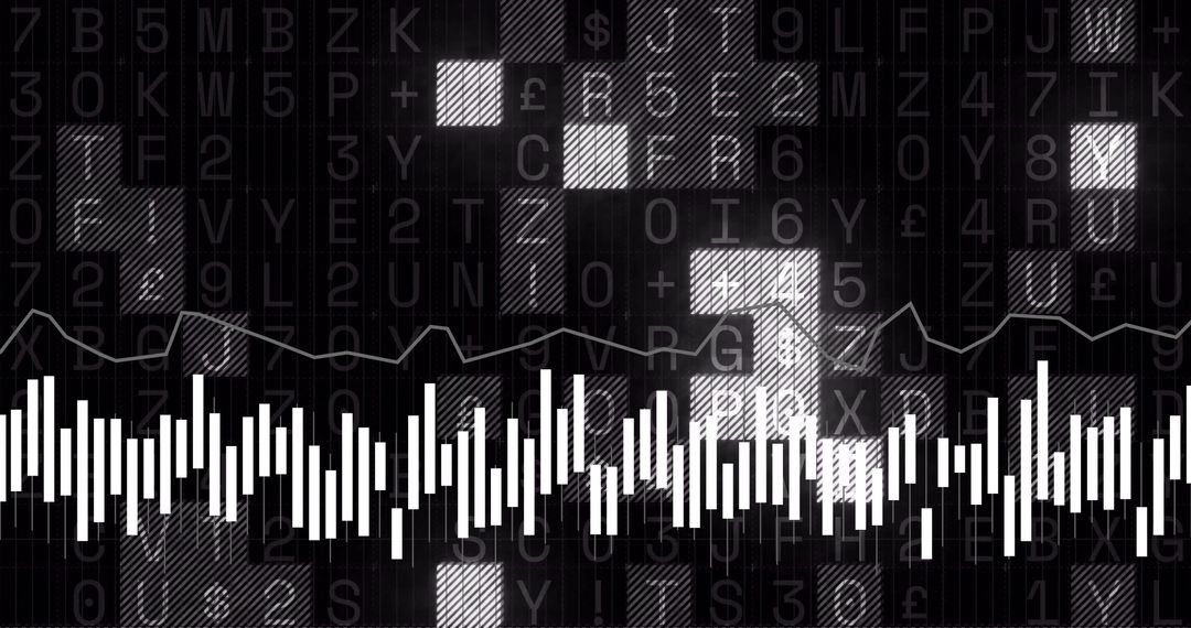 Financial data visualized with bar and line graphs on dynamic background