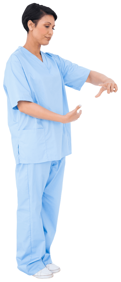Caucasian Female Nurse Gesturing on Transparent Background