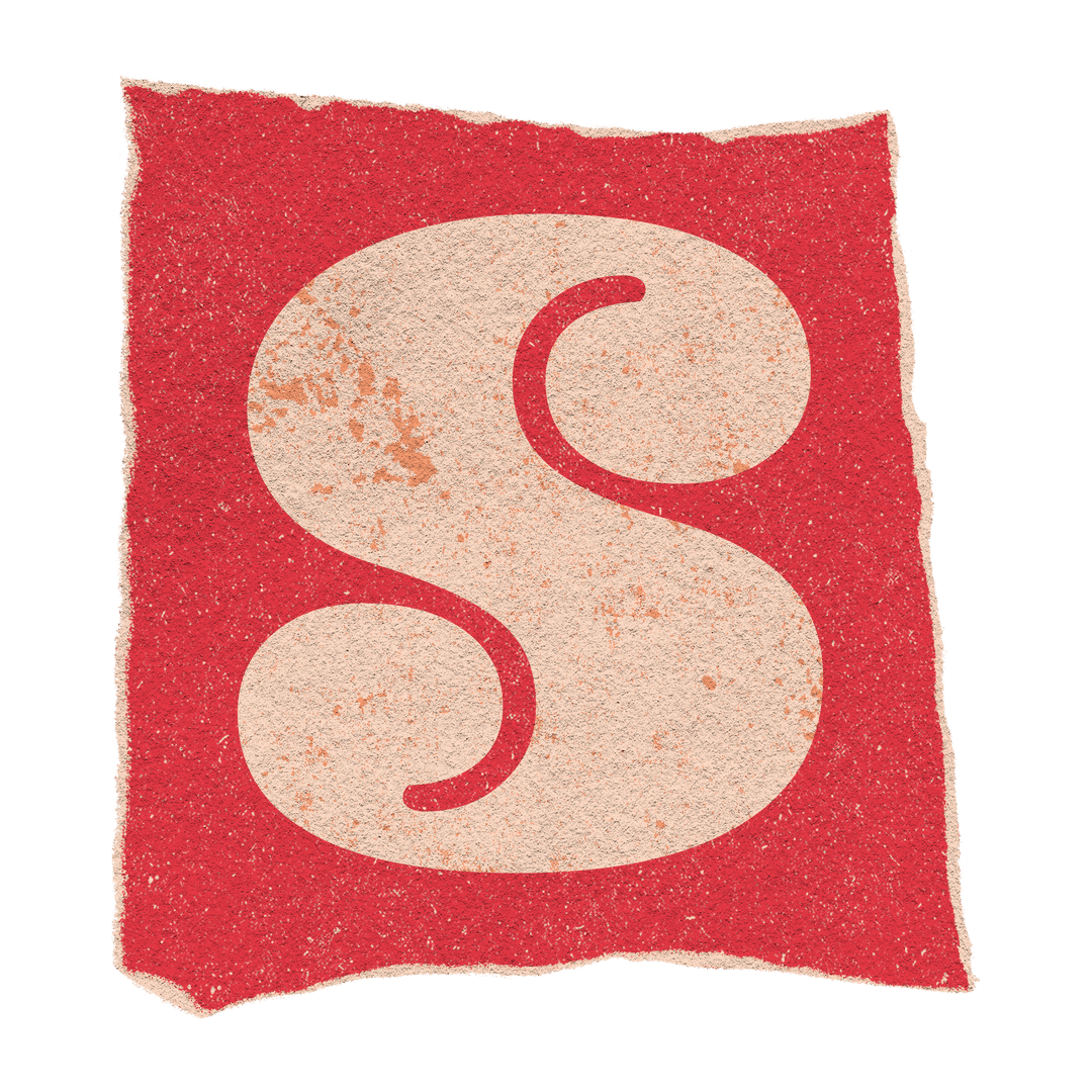 Vintage Cream S on Red Distressed Square with Transparent Background