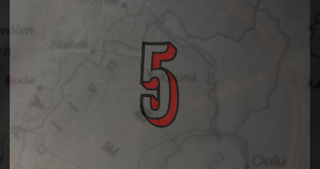 Number 5 Rendered with Red Border Over Map Background