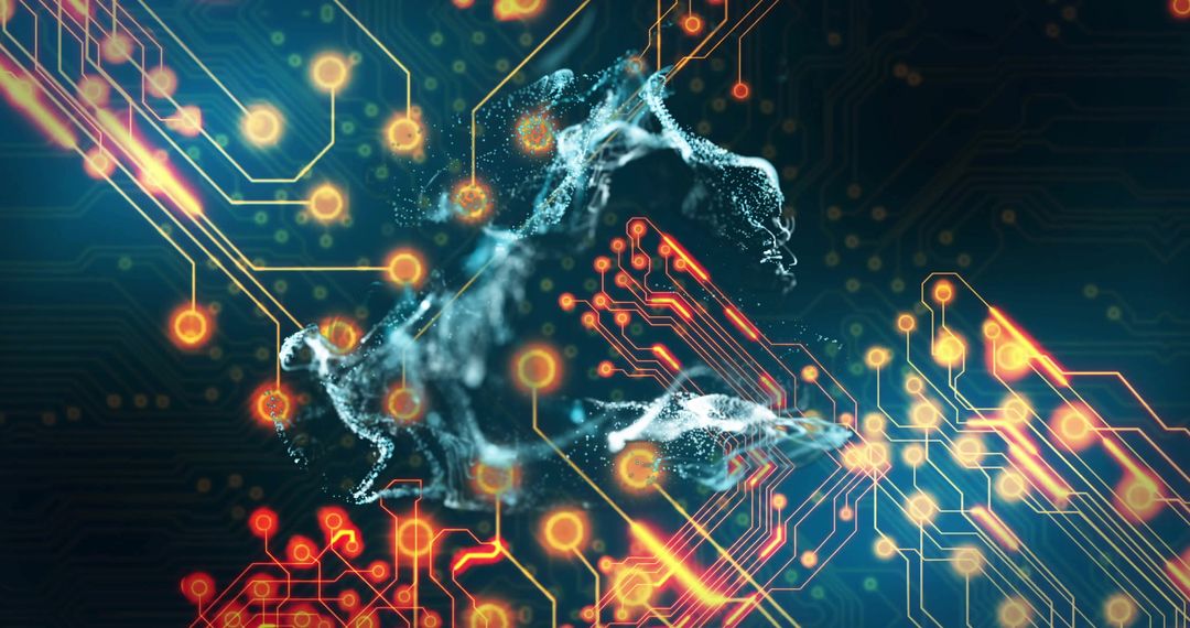 Abstract Digital Interface with Network Connections and White Shapes