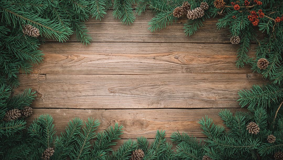 Rustic Holiday Frame with Pine Branches and Pinecones