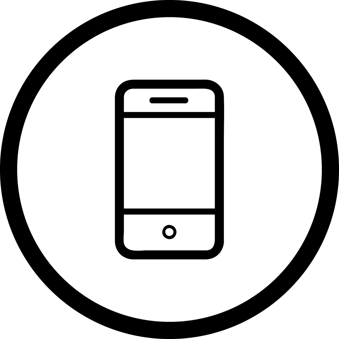 Black Circle with Smartphone on Transparent Background