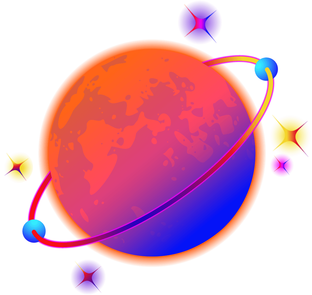 Stylized Cosmic Orb with Orbiting Ring on Transparent Background