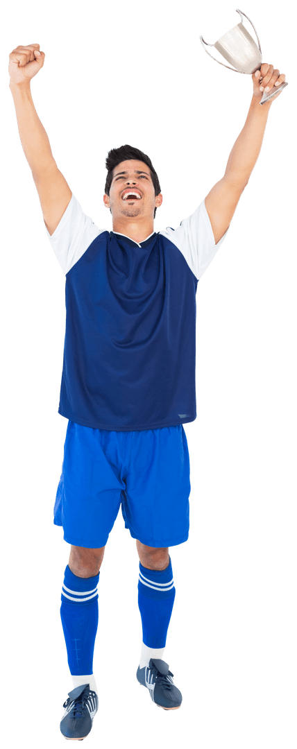 Transparent Football Player Celebrating Victory with Trophy