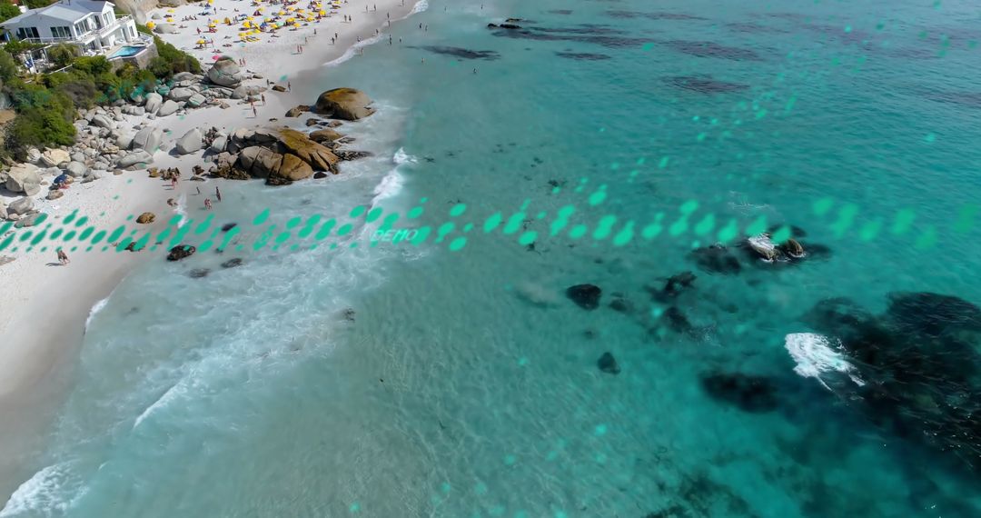 Innovative Data Visualization Over Scenic Beach and Ocean