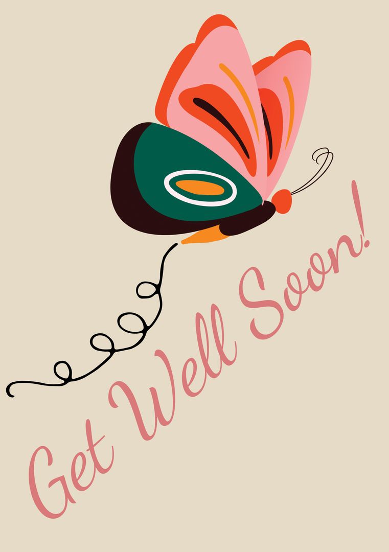 Colorful Butterfly Illustration with Get Well Soon Message