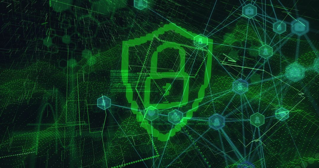 Cybersecurity Concept with Digital Shield and Green Network