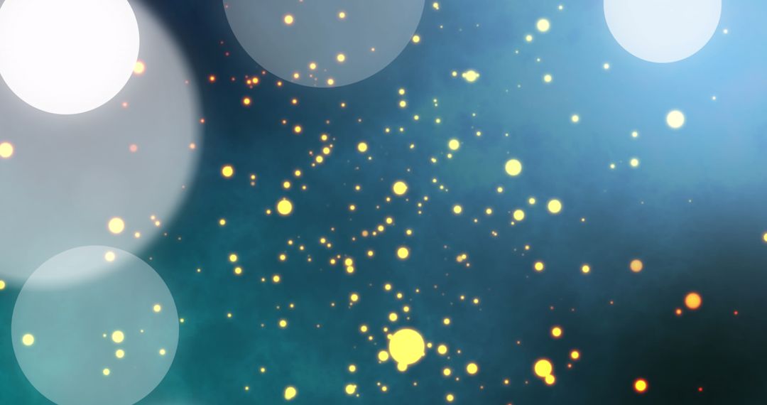 Glowing Particles and Bokeh Lights on Blue Background