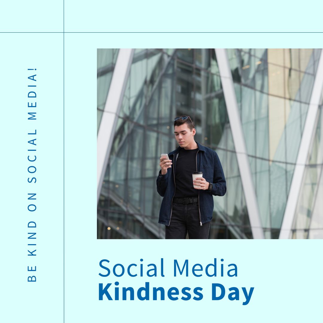 Young Man Promoting Social Media Kindness with Smartphone