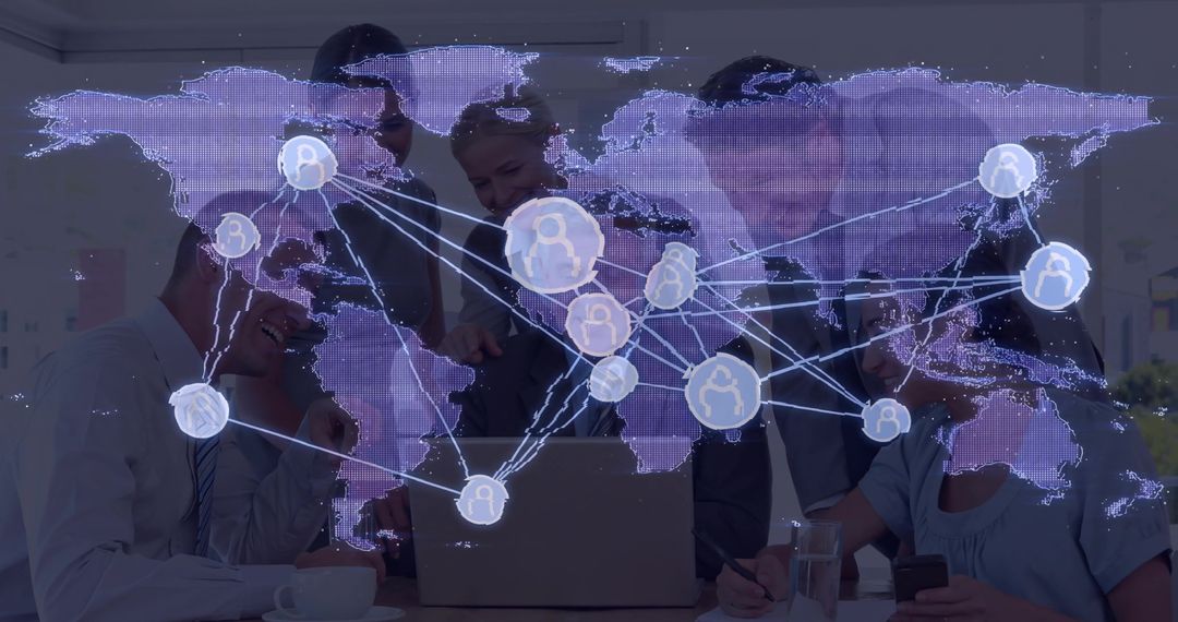 Global Networking Team Collaborating on Innovative Project in Office