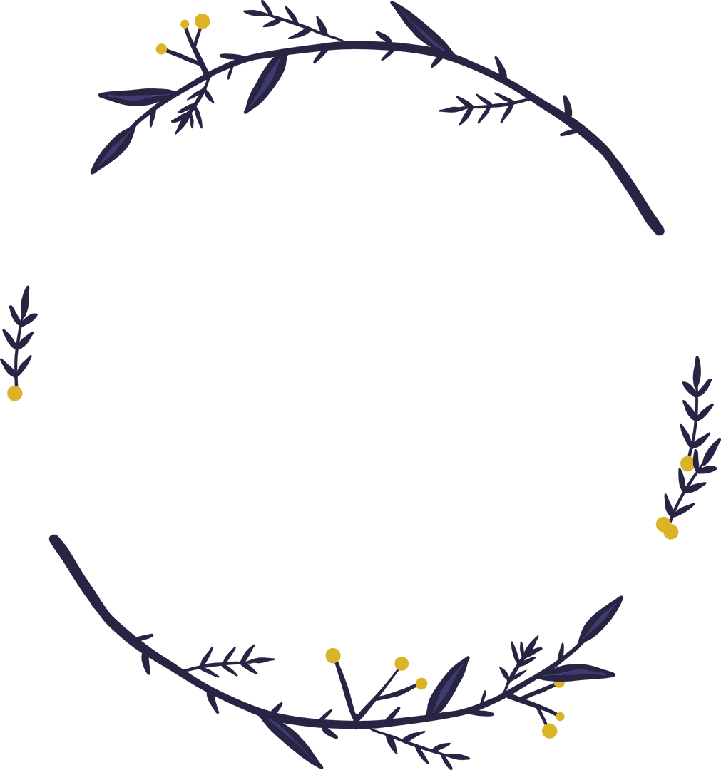 Circular Twig Frame with Yellow Accents on Transparent Background
