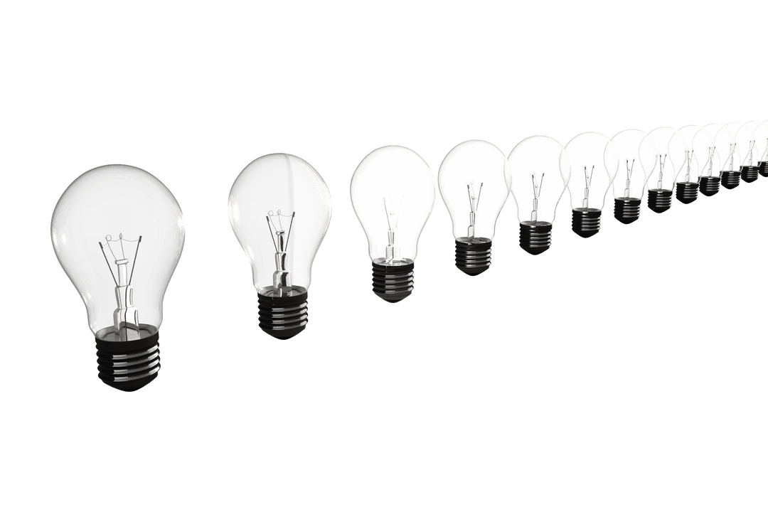 Transparent Light Bulbs Aligned in Perspective