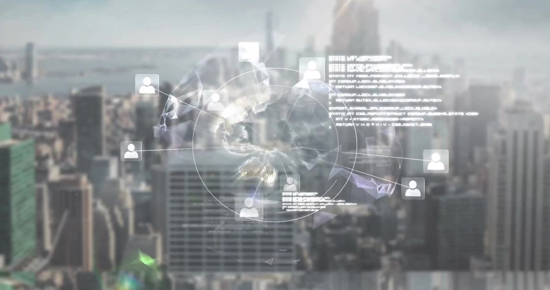 Digital Global Network Over Urban Skyline