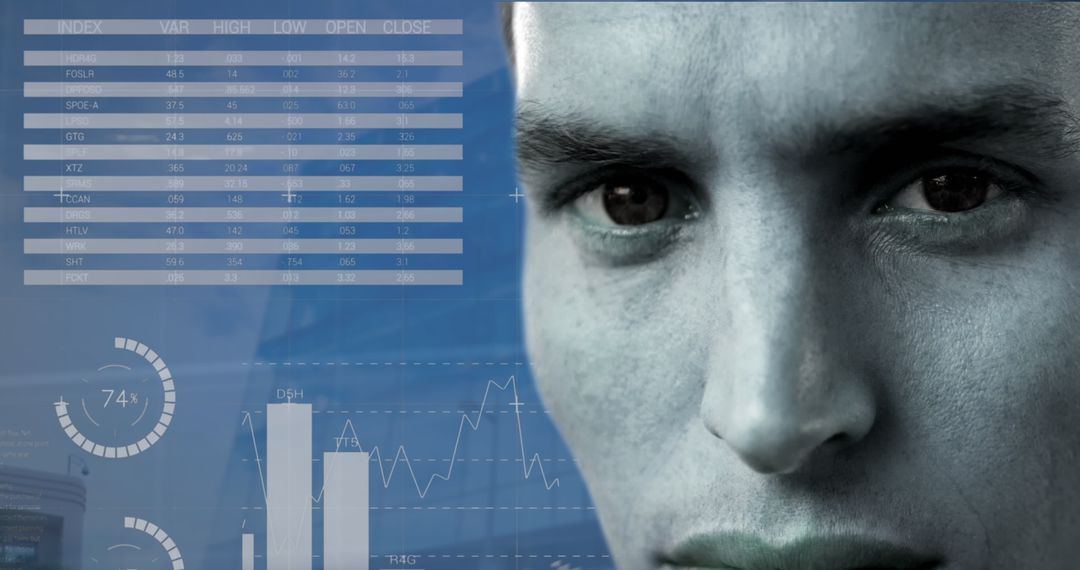 Caucasian Man Analyzing Financial Data and Stock Market Charts