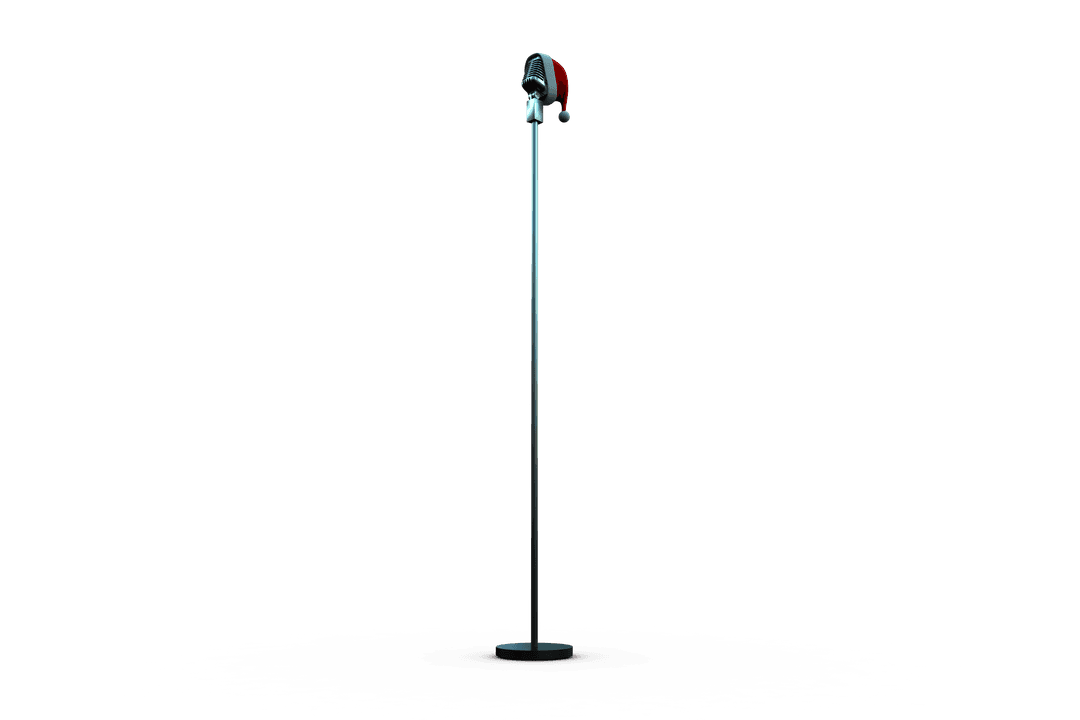 Festive Microphone with Christmas Hat on Transparent Background