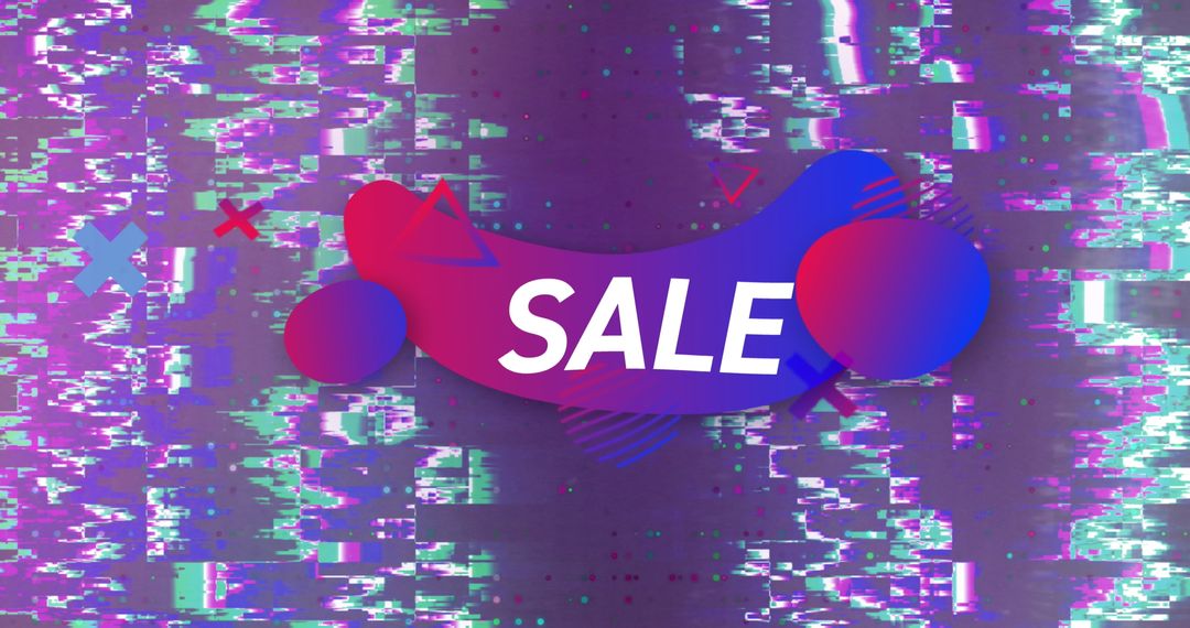Colorful Glitch Sale Banner with Abstract Shapes