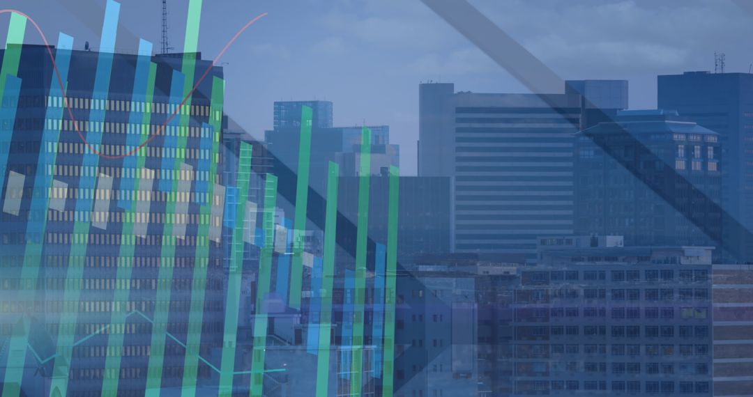 Cityscape with Futuristic Data Overlay Representing Global Business