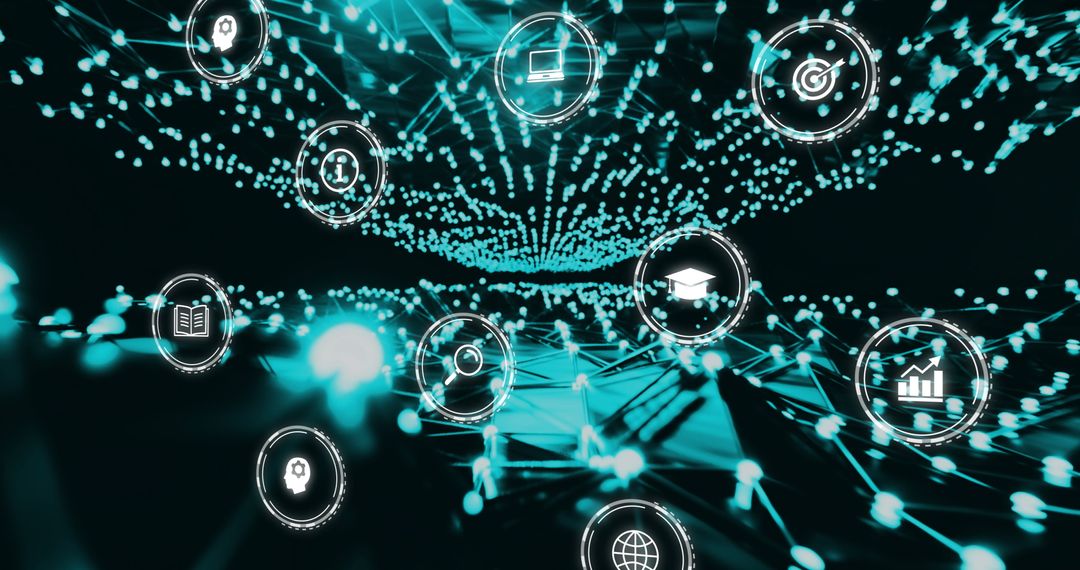Digital Network with Data Processing and Communication Icons