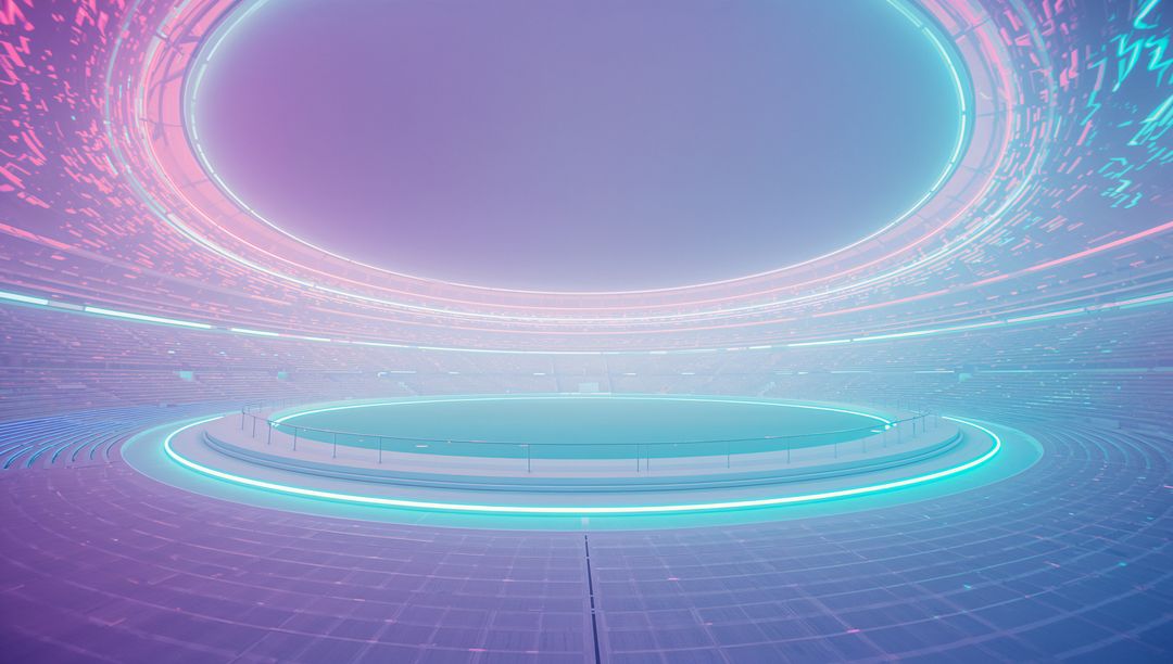 Futuristic Arena with Neon Lights and Glowing Stage