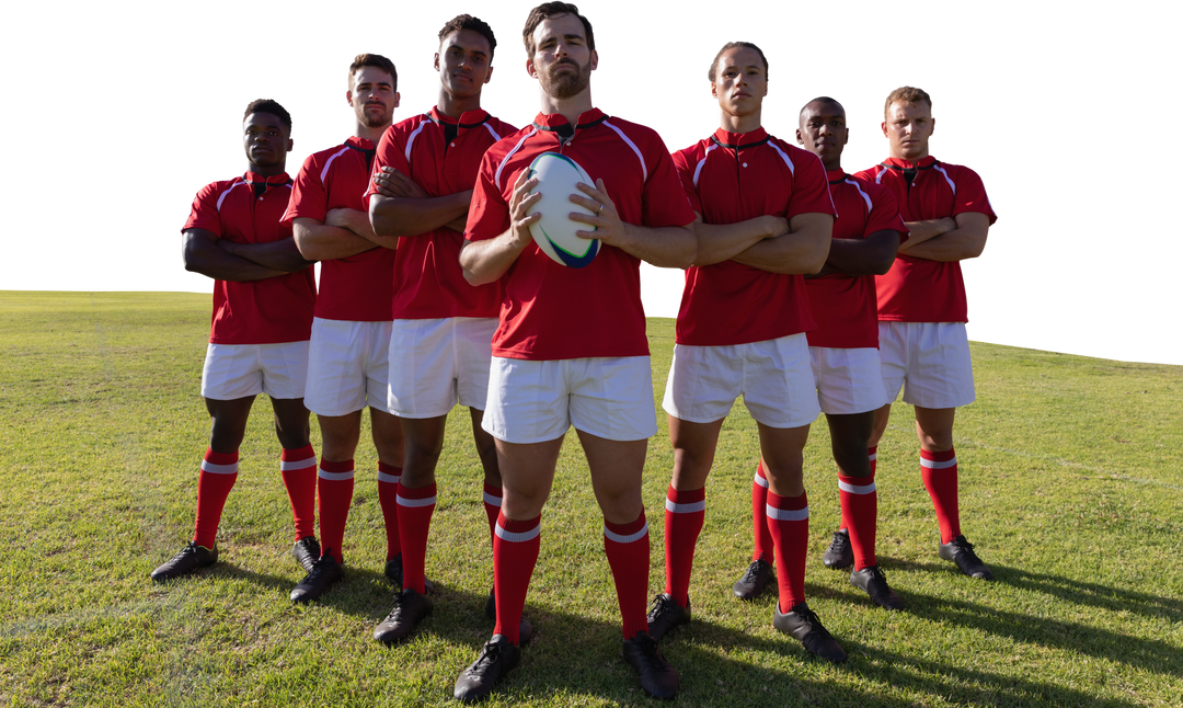 Diverse Rugby Team Holding Ball on Transparent Background - Download Free Stock Images Pikwizard.com