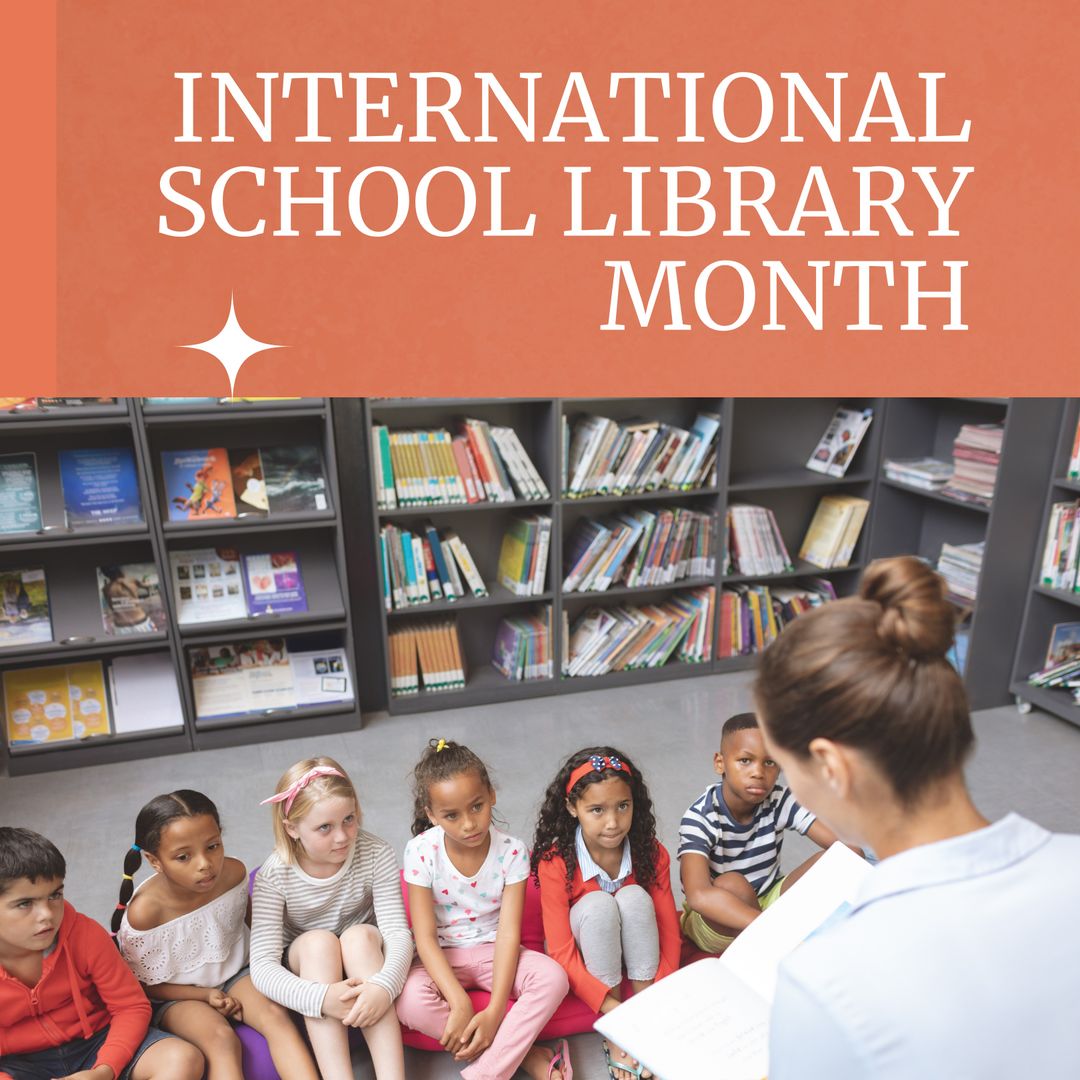 Diverse Students Listening to Teacher Reading in School Library