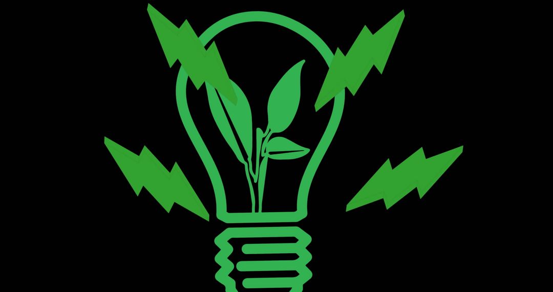 Green Energy Concept: Leaf Inside Light Bulb with Energy Pulses