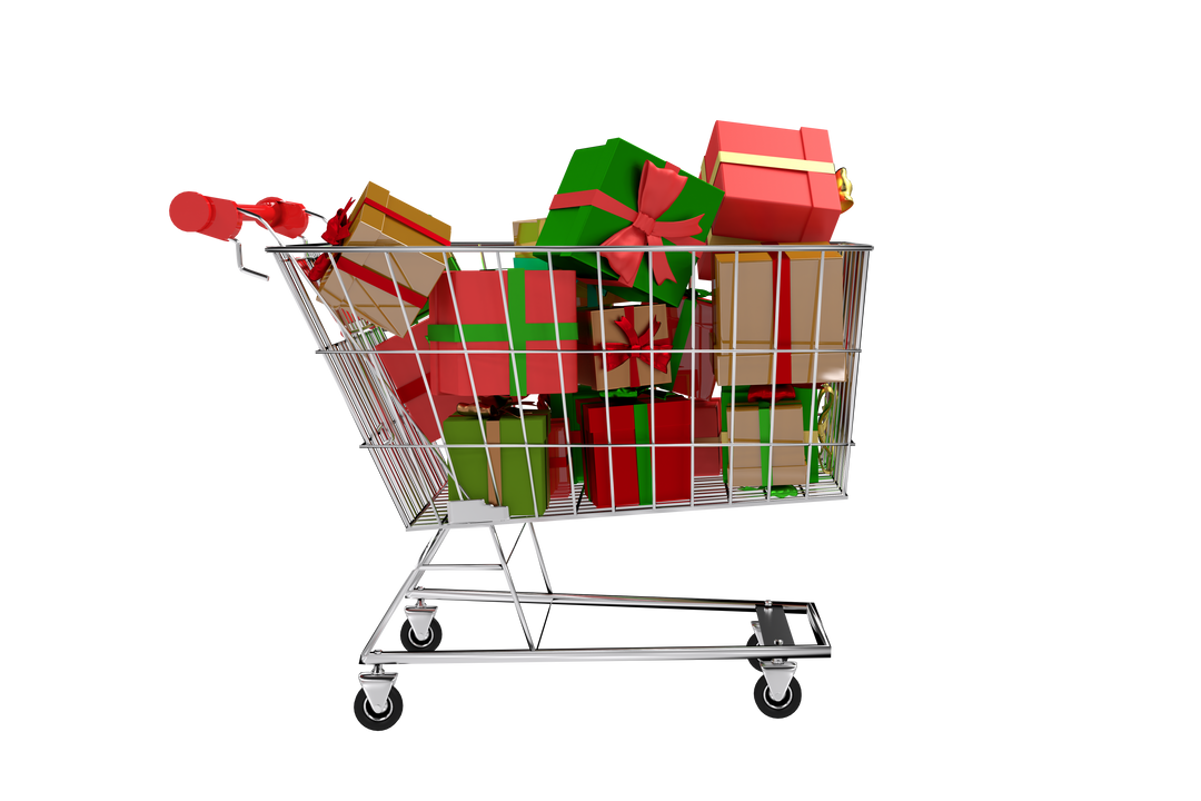 Holiday Shopping Cart Filled with Christmas Gifts PNG Transparent - Download Free Stock Images Pikwizard.com