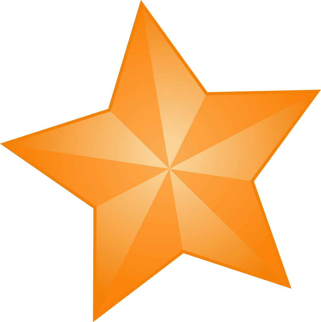 Faceted 3D Geometric Star on Transparent Background in Orange Gradient