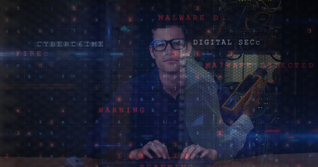 Cybersecurity Threat with Hacker and Digital Data Warning