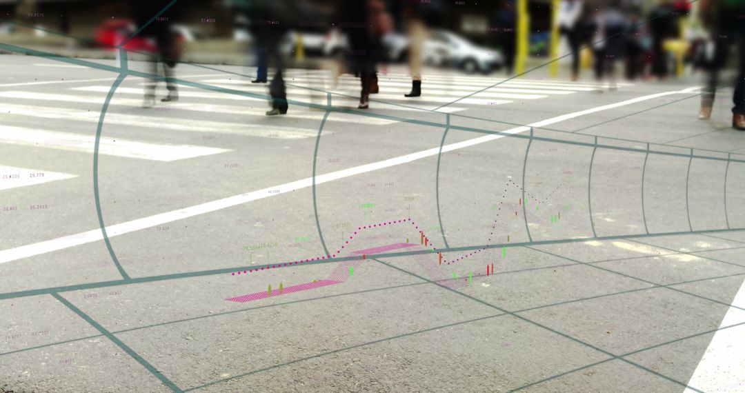 Digital Network Overlay on City Crosswalk Depicting Global Connections