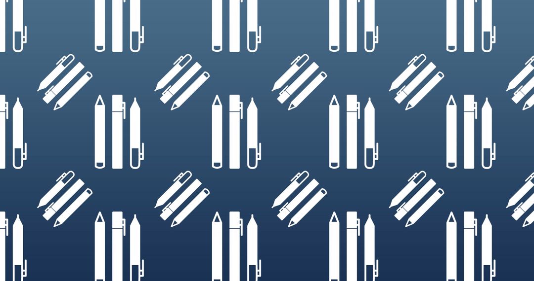 Seamless Pattern of Stationery on Gradient Blue Background