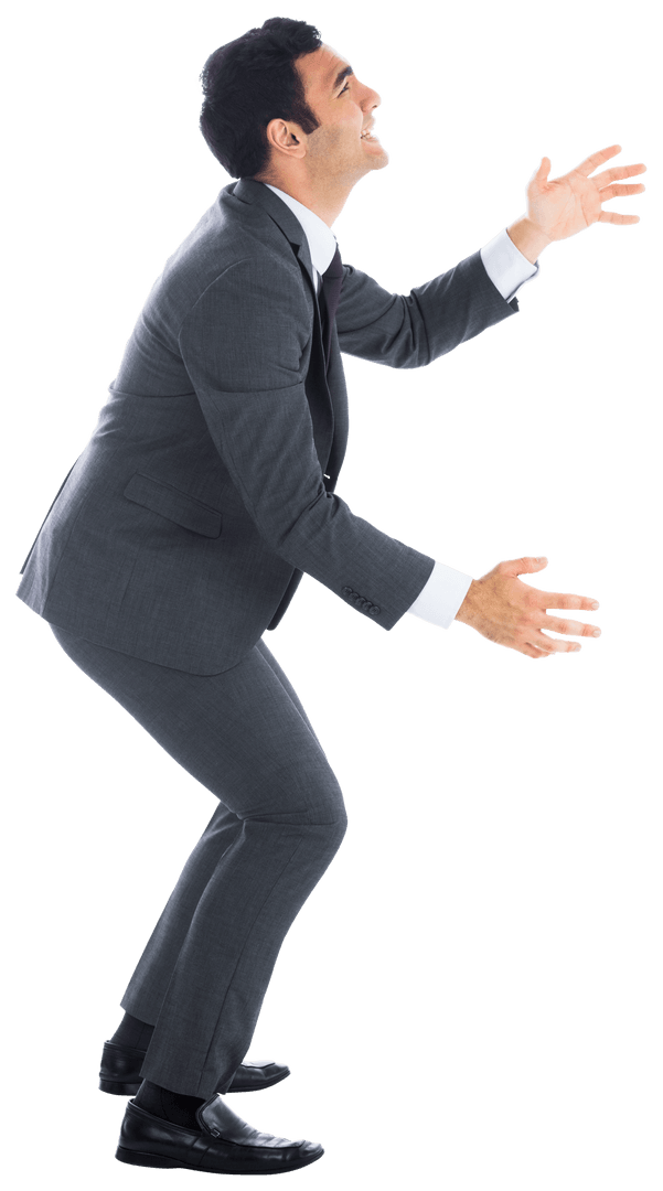 Joyful Biracial Businessman Celebrating Success on Transparent Background